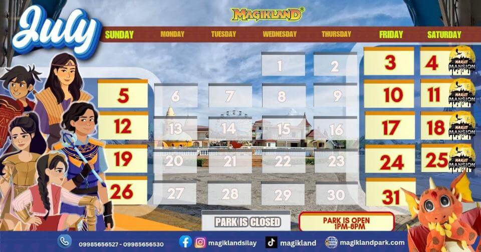 Magikland Park July 2026 Schedule