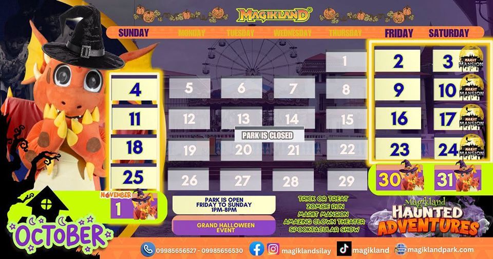 Magikland October to November 1 2026 Park Schedule
